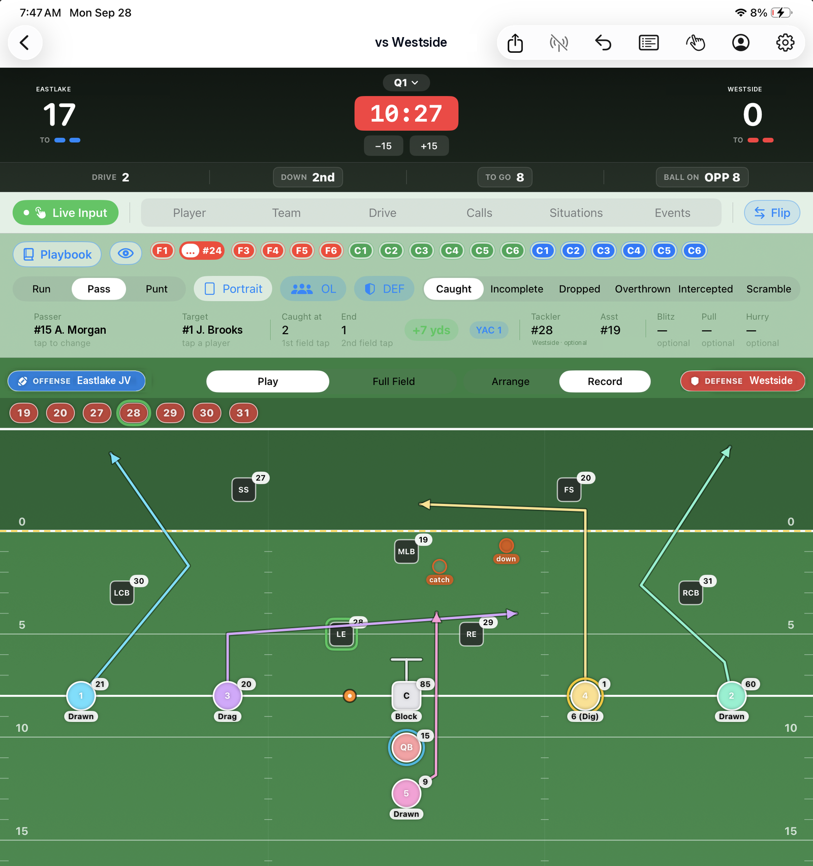 Coaches Box Football play editor and live stat tracking on iPad